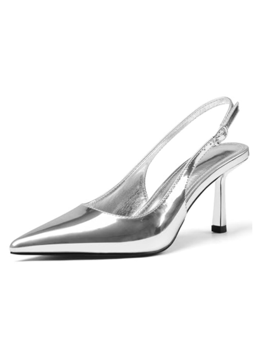 Kitten Heel Slingback Pump Pointed Toe Leather Buckle Comfort Dress Shoe